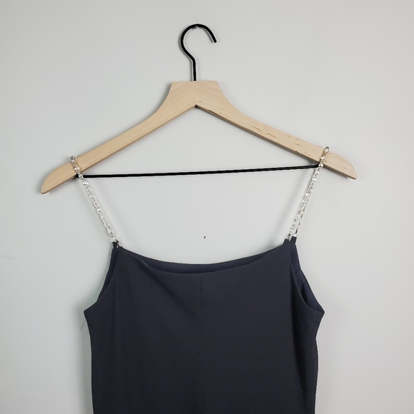 Jessica McClintock Bridal Black Asymmetrical Hem Beaded Strap Dress Vintage 6 - Picture 10 of 12